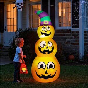 Halloween Inflatables Stacked Pumpkins with Witch Hat, 5 Ft Blow up